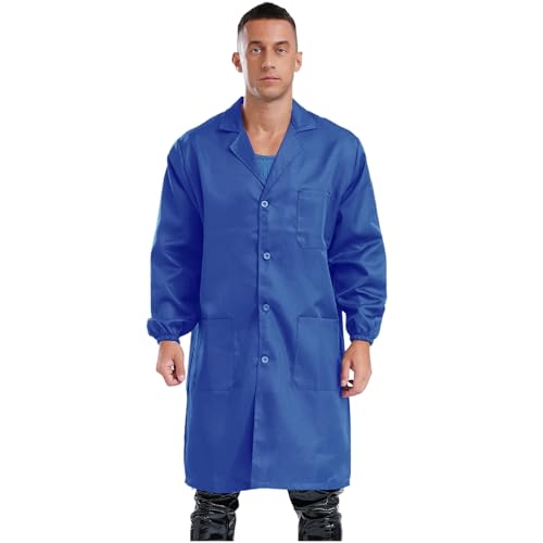 Rswnyirn Bata de trabajo para hombre de manga larga, bata de laboratorio con botones, bolsillos, abrigo de trabajo, uniforme de taller, ropa de trabajo en gris, azul, rojo, azul cobalto, L