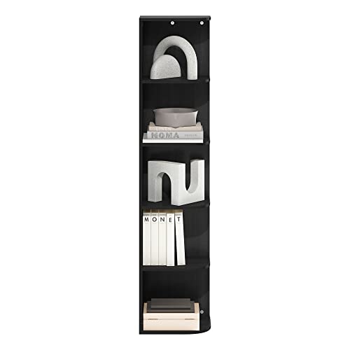Image of Furinno PASIR Book Shelf, 5-Tier Corner Bookshelf with Open Shelf, Standing Bookcase, 9.3 x 12 x 51.7, for Organization and Storage, for Living Room, Bedroom, Home Office, Blackwood