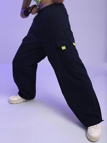 Image of Tokyo Talkies Baggy Loose Fit Parachute Trousers |High Rise with Drawstrings|Elasticated with Side Pockets