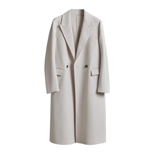 Image of Mens Double Breasted Luxury Wool Coat Full Length Overcoat Slim Fit