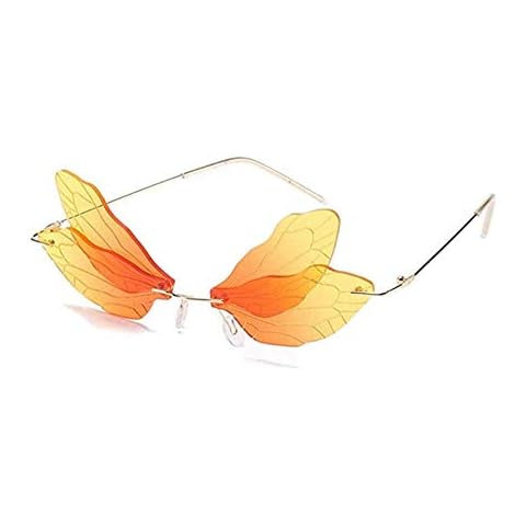 Dragonfly shaped Rimless Sunglasses for Women Vintage Metal Frameless Butterfly Glasses for party Streetwear eyewear Cover