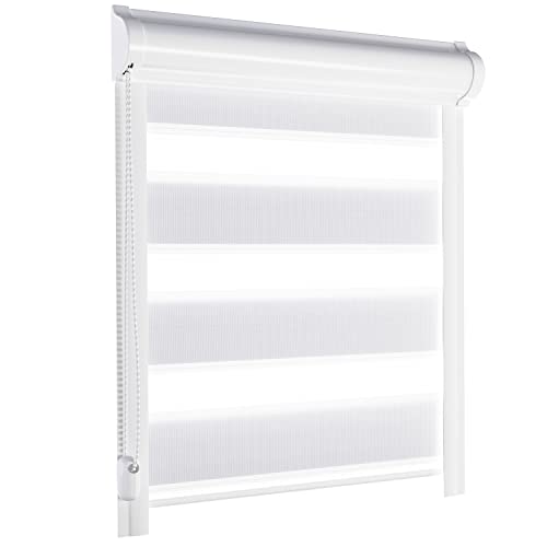 schattenfreu.de Doppelrollo mit Kassette nach Maß | Zum Ankleben ohne Bohren | Optional zum Anschrauben | Lichtdurchlässig | Für Fenster und Türen | Reinweiß