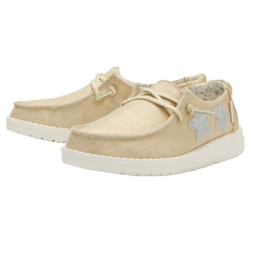 Image of HEYDUDE Girl's Wendy Youth Star Gold Size 4 | Girl's Shoes | Girl's Lace Up Loafers | Comfortable & Light-Weight