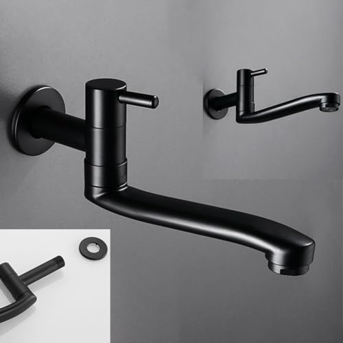 Rehoetom Grifo para fregadero de cocina de agua fría montado en la pared, boquilla giratoria de acero inoxidable 304 para fregona, piscina o limpieza al aire libre, opciones de longitud 21 cm (36 cm)
