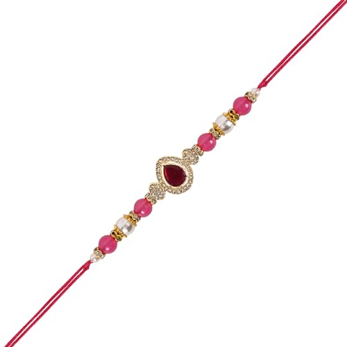 Image of I Jewels Designer Kundan Pearl Bhaiya Rakhi With Roli Chawal for Brother /Bro /Men with Rakshabandhan Card