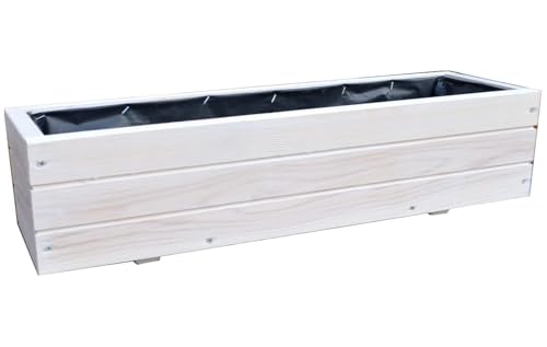 FKL DESIGN Home Deco Jardinera de Madera para jardín, terraza, 14 litros, Totalmente montada, D6, Color Blanco (Longitud 90 cm)