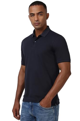 Image of Peter England Men's Premium Branded Regular Fit Half Sleeve Polo T-Shirt | Cotton Rich | Birds Eye Interlock Weave| No Pocket
