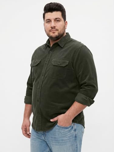Image of Urbano Plus Men's Corduroy Full Sleeve Regular Fit Solid Overshirt with Utility Pockets