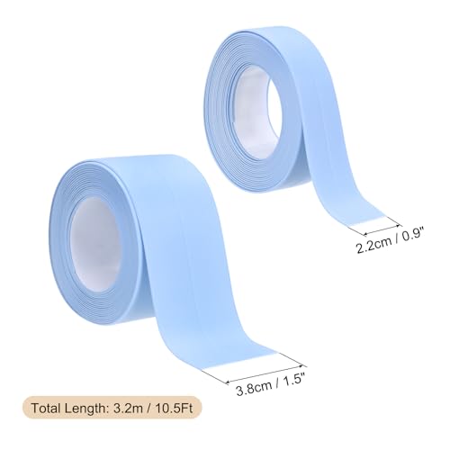 Image of uxcell 2 Rolls Caulk Tape, 1.5 inch x 10.5Ft & 0.9 inch x 10.5Ft PVC Waterproof Self-Adhesive Sealing Tape for Kitchen Bathroom Toilet Sink Floor Corner Edge with Sealing Tool, Blue