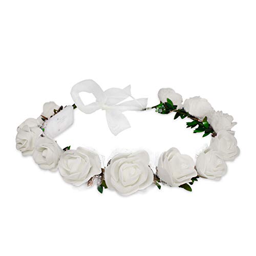 LED Light Up Rose Bud Halo Headband Costume Accessory (White)