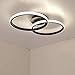 AUA Plafón LED, lámpara de techo moderna de 42 W, plafón LED techo doble anillo 4500K, plafón de acrílico negro para dormitorio 3360 lúmene, salón, estudio, oficina