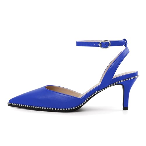 Image of SAMMITOP Kitten Heels for Women Low Heel Closed Toe Ankle Strap Pumps Wedding Party Beaded Dress Shoes 2.4 Inch