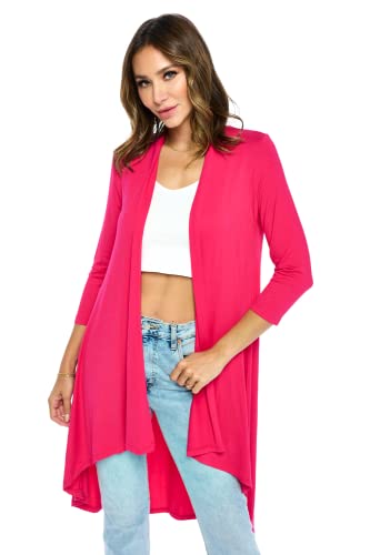 Image of Women's 3 /4 Sleeve Soft Open Front Casual Flowy Long Viscose Made from Bamboo Cardigan