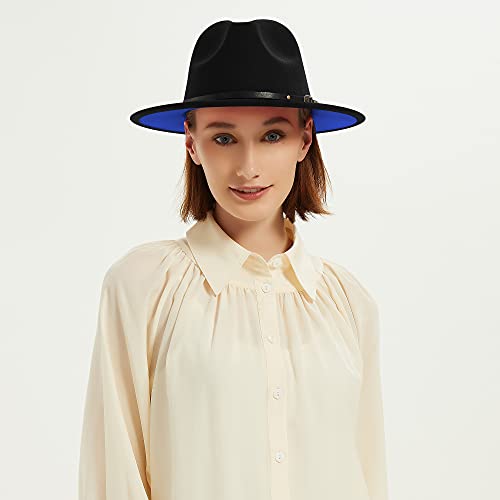 Image of Classic Fedora Hat Flat Top Hat Felt Pork Pie Hat Wide Brim Church Derby Cap for Women and Men