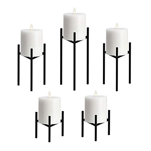 Only-us Metal Pillar Candle Holders Set of 5 Black Candlesticks for Fireplace/Table/Wedding/Christmas Candelabra