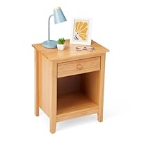 Amazon Basics Bedside Table, 1 Drawer and Storage Shelf, Solid Pine Wood Nightstand, Cabinet for Bedroom, Living Room or Office, 47.5 x 35 x 60 cm, Oak