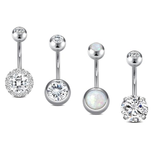 NIUSIMAN 14G Belly Button Rings for Women, Diamond Belly Piercing Rings, Navel Rings CZ Body Piercing Silver
