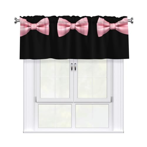AKGFFDS Hermosa cenefa de cortina con estampado de lazo rosa de 54 x 18 pulgadas para cocina, baño, lavandería y decoración de estudio
