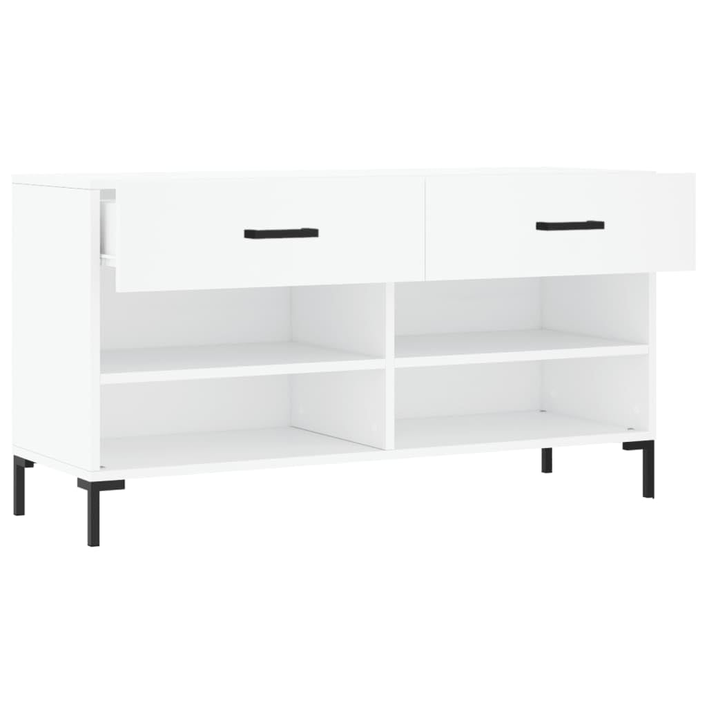 Banc à Chaussures Blanc 102x35x55 cm Bois Composite 2 Tiroirs 4 Étagères
