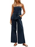 Tankaneo Womens 2 Piece Outfits Summer Strapless Tube Tops Wide Leg Pants Vacation...