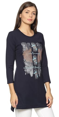 Image of In Love Women's Plus Size Printed Long Tops, Round Neck 3 /4 Sleeve Relaxed Fit Longline T-Shirt Tunic