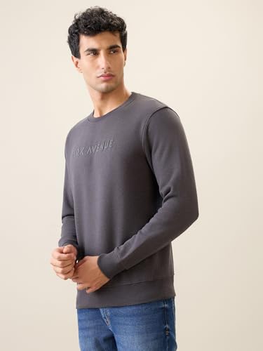 Image of Park Avenue Men Full Sleeve Slim Fit Solid Pattern Cotton Polyester Blend Regular Neck Regular Neck Casual Sweatshirt