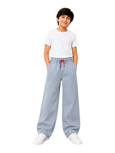 Image of Boys Silver Baggy Fit Denim Jeans | Korean Style Loose Fit Elastic Waist Band