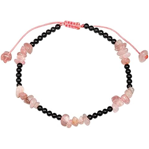 Jewboo Quartz Crystal Tumbled Chip Beads with Agate Beach Anklet Bracelet for Women Essential Oil Diffusers Gemstones and Crystals Foot Jewelry Spiritual Gifts (Rose Quartz) Cover