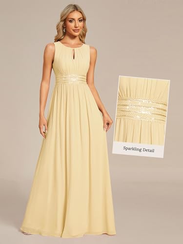 Image of Ever-Pretty Women's Chiffon Sleeveles Summer Formal Wedding Guest Dresses Ruched A Line Hollow Out Crew Neck Bridesmaid Dress