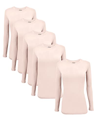 M&M SCRUBS Women's Under Scrub Tee Crew Neck Long Sleeve T-Shirt 5 - Pack (Nude, Small)