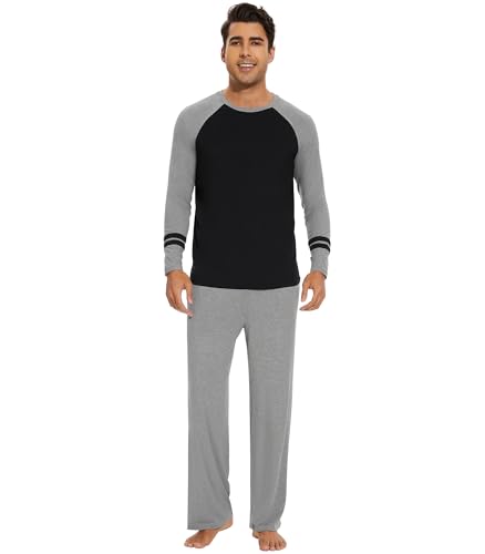 WiWi Men's Viscose from Bamboo Pajama Sets Long Sleeve Top and Pants Sleepwear Comfy Lightweight Loungewear Set S-XXL