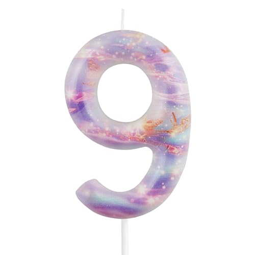 9th Birthday Candles, 3.54in Large Purple Butterfly Number 9 Candle for Cake Topper Decorations for Happy Birthday Party Wedding Anniversary Celebration Supplies