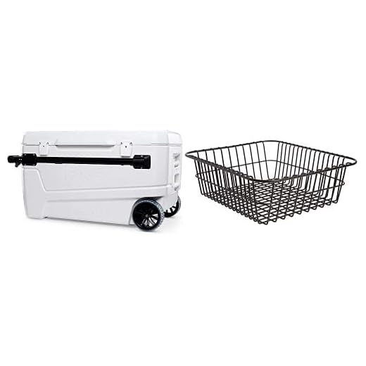 Igloo 110 Qt Glide Pro Portable Large Ice Chest Wheeled Cooler & Wire Basket for 90 Qt Rotomold Coolers, Black (20166)