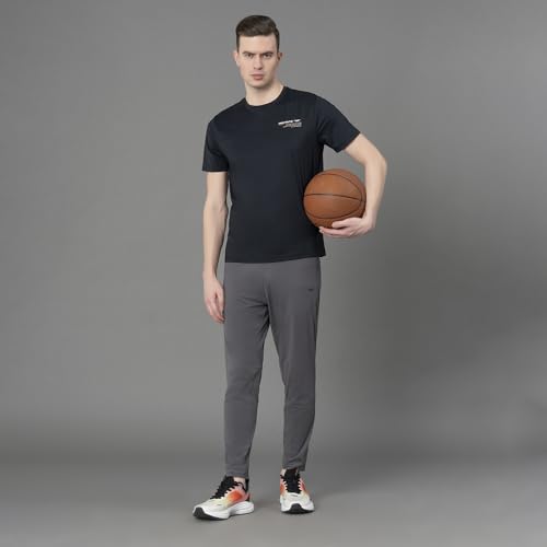 Image of Red Tape Printed Black Activewear T-Shirt for Men | Anti Microbial | High Stretch | Quick Dry