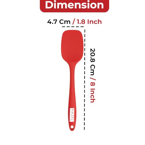 Image of HAZEL Silicone Spoonula 8 inch (Red) | Heat Resistant Flexible Spatula Spoon for Mixing, Scraping & Serving | Non-Stick, Durable & Easy to Clean Baking Tool