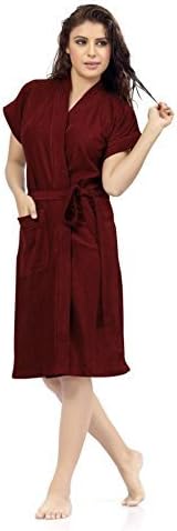 ELEVANTO Bathrobes for Women & Bathrobes for Girls: Everyday Terry Unisex Collection with Kimono Collar, Half Sleeve, 1 Pocket | Soft & Lightweight Comfort bath robe (MEHROON)