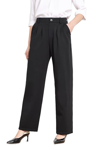 Bamans Dress Pants for Curvy Women Wide Leg Work Business Office High Elastic Waisted Casual Slacks Trousers with Pocket