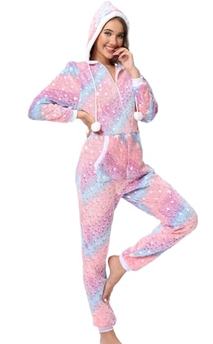 Sipumia Pijama de franela con capucha para mujer, disfraz de Halloween, Navidad, cosplay, 1 pieza, ropa de dormir para el hogar, Pentagrama luminoso arcoíris, Large