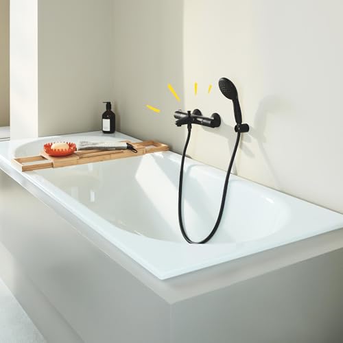 GROHE Precision Start, Badewannenarmatur, wassersparend (Duscharmatur Badewanne, Thermostat hält Temperatur konstant, Verbrühschutz bei 38°C, Mischbatterie mit Wasserspartaste), schwarz, 345982430