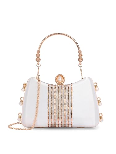 Image of TOOBA Handicraft Women's Beautiful Bling Box Clutch Bag | Evening Bag, Bridal Purse & Party Handbag | Wedding & Special Occasion Clutch (Chatai Side Pearl)