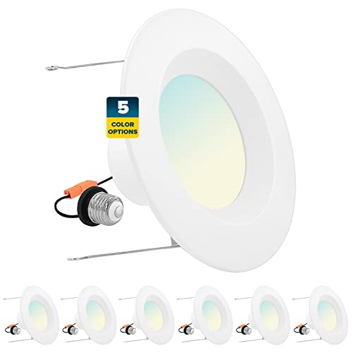 Sunperian 5/6 Inch Recessed Lighting LED Can Lights, 5 Color Options 2700K/3000K/3500K/4000K/5000K, CRI 90, 14W=90W, 1100 Lumens, Dimmable LED Downlight, Wet Rated, IC Rated, ETL Listed (6 Pack)