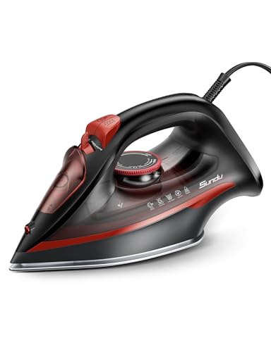 Steam Iron for Clothes 12s Fast Heat-up,1500W Iron with 13.21oz Large Water Tank,Non-Stick Ceramic Soleplate, Anti-Drip, Auto-Off, Burst Steam, Self-Cleaning, Ironing Clothes for Home
