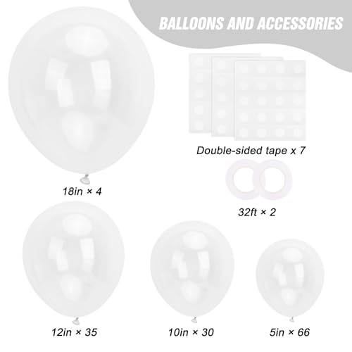 Image of RUBFAC 135pcs Clear Balloons, Latex Transparent Balloon Different Sizes 18 12 10 5 Inch for Garland Arch Birthday Party Baby Shower Wedding Decoration