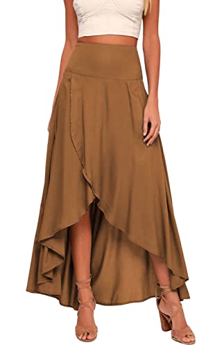 CHARTOU Women's Elegant High Waist Ruffled Hi-Low Irregular Wrap A-Line Midi Long Skirt