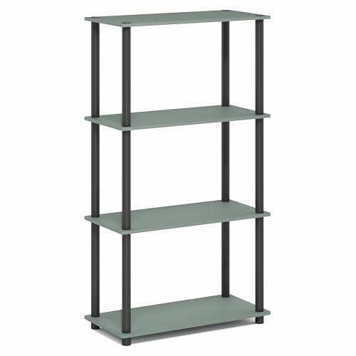 Image of Furinno Turn-N-Tube Storage Shelves, 4-Tier Toolless Book Shelf, Corner Shelf, Open Shelves, for Organization and Storage, Living Room, Garage, Home Office, Sage Green