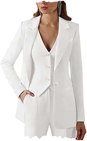 Women's Business Suit Set Office Lady Notch Lapel Single Breasted Fashion Slim Fit 3 Pieces for Work (Blazer+Vest+Pants) White