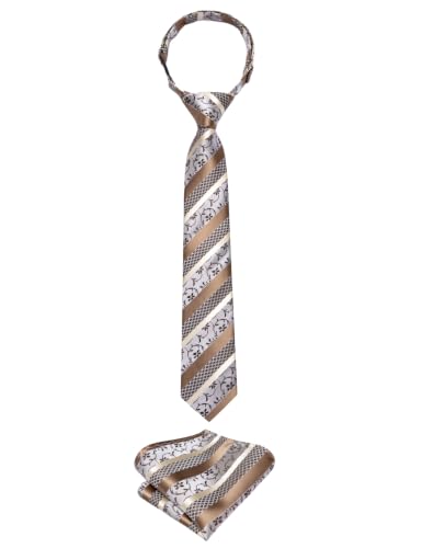 Image of Hi-Tie Boys Tie Pre-Tied Pocket Square Set Adjustable Kids Neckties Age 7-11 Years School UniForm Graduation