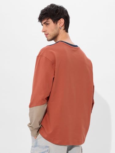 Image of The Souled Store True Navy Men and Boys Round Neck Multicolor Color Blocked Cotton Oversized Full Sleeve T-Shirts