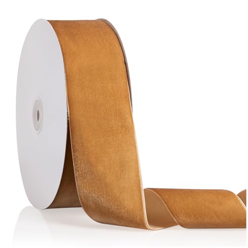 2" X 20 Yards Light Khaki Velvet Ribbon for Christmas Tree Wreath Decoration Handmade Crafts Ornaments Gift Wrapping & Bow Making -  Bomybaw