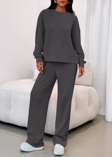 KIRUNDO Sweatsuits 2 Piece Outfit Matching Lounge Sweat Set(Dark Grey, M) - image 7